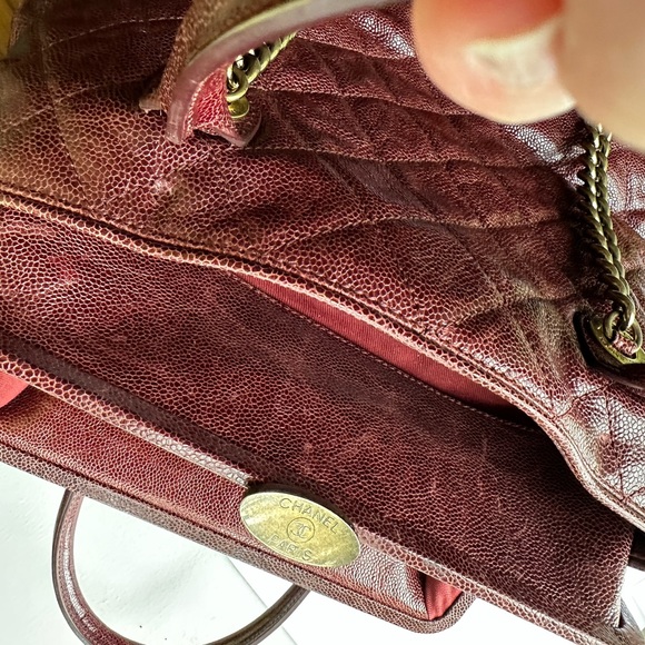 Chanel burgundy red glazed caviar frame shiva tote bag W aged gold hardware - Picture 11 of 16